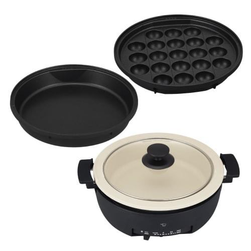[.co.jp Limited] Zojirushi Mahobin (ZOJIRUSHI) Grill Pan Ajimaru 3 Piece Type Compact Earthen Pot Style Pot Takoyaki Plate Sukiyaki Pot Black EP-FS30A