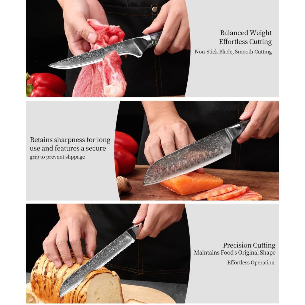 67-Layer Damascus Steel Kitchen Knife, 60-62 HRC High Hardness Sharp Slicing Knife, Vacuum Heat Treated Chef Knife for Fruit Vegetable Meat Prep