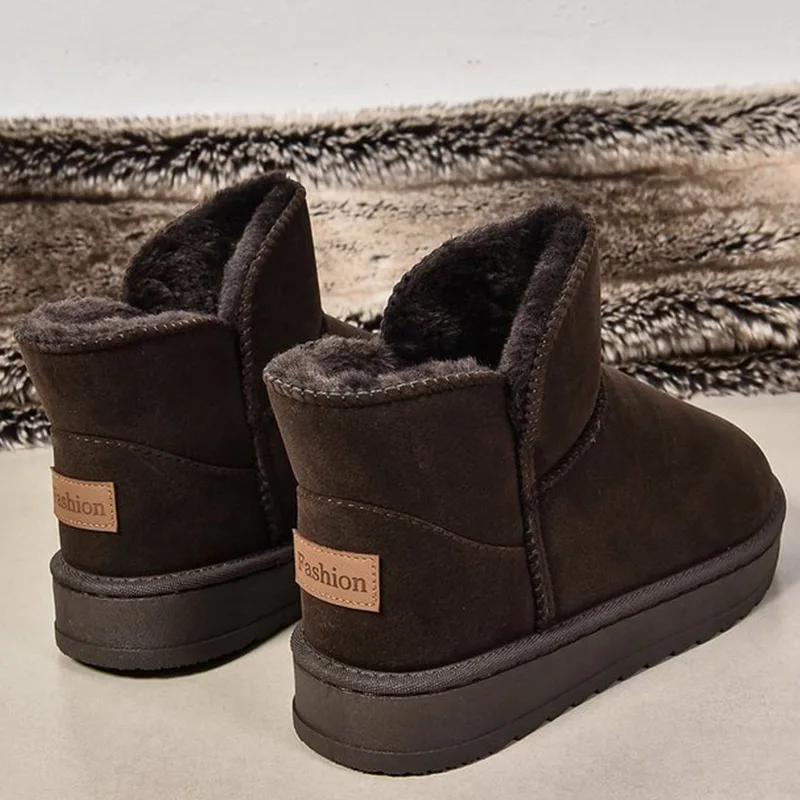 Модные зимние унисекс короткие плюшевые теплые зимние ботинки повседневная обувь новые замшевые меховые ботинки челси ботильоны на плоской подошве на платформе парные ботинки