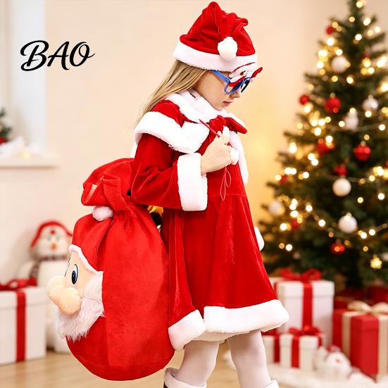 Drawstring Candy Pouches Christmas Santa Claus Sack, Adjustable Gift Bag, 3D Fabric Present Pouch Pouch, Holiday Party Supplies Bags