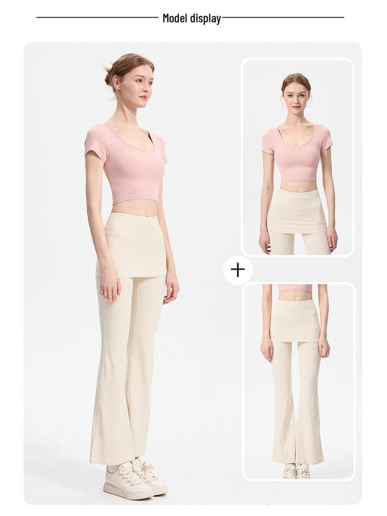 Женский быстросохнущий топ для йоги: Облегающий дизайн с U-образной спиной, Красивая спина, Футболка для фитнеса с коротким рукавом