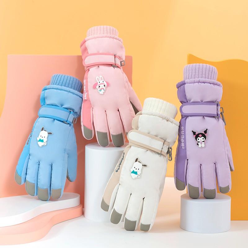 Cartoon Print Winter Warm Touchscreen Gloves Kids Girls Boys Skiing Cycling Windproof Waterproof Fleece Lined