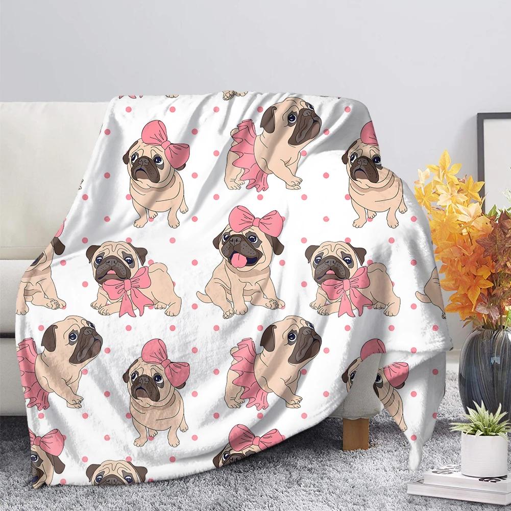 Pug Dog Blanket Lovey Animal Soft Warm Fall Chair Flannel Throw Blankets Cartoon Pet Puppy Print Bed Sofa Blanket King Queen