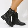 New Women's Boots Fashion Side Zip Round Toe Biker Boots Solid Color Lace-Up Chunky Heel Casual Shoes Coturno Feminino
