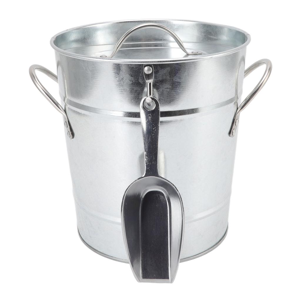 Ice Bucket Round with Ice Shovel Galvanized Sheet Plastic Beer Chiller Bin for Bar Home