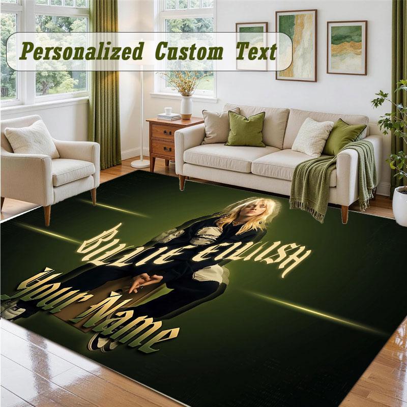 Crystal Velvet Square Rug Custom NameBillie Eilish Pattern Non Slip Home Floor Decor Rug