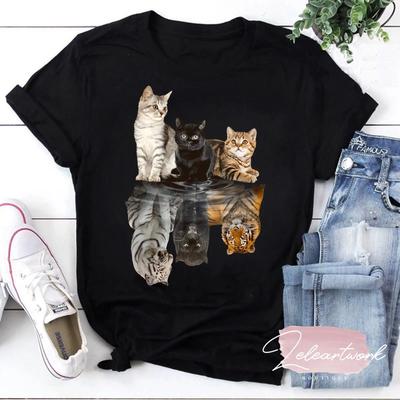 Cat Always Believe In Yourself T Shirt Funny Reflection Tiger Cute Lover Vintage Stylish Graphic Breathable
