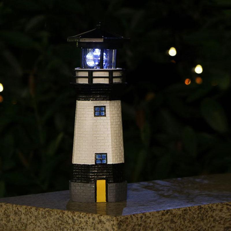 Lighthouse Shape Solar LED Light Garden Fence Yard Outdoor Adornment Smart Sensor Beacon Rotating Lamp Solar Light Decor
