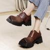 Retro Square Toe Women Platform Shoes Genuine Leather Thick Soled Solid Color Versatile Shoes