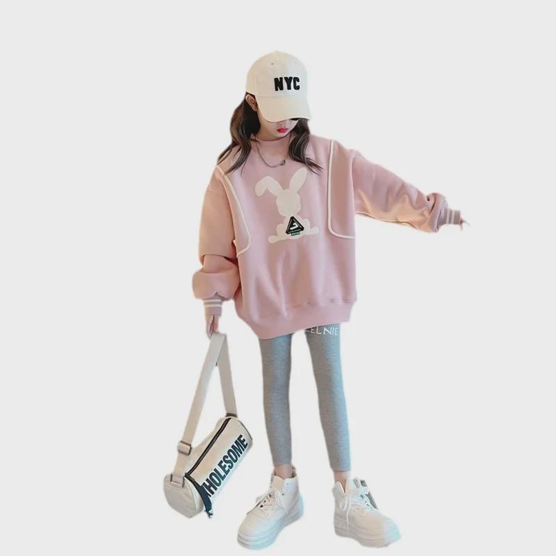 Свитшот в корейском стиле для девочек - весна/осень 2023 г., повседневный модный топ для детей среднего и старшего возраста