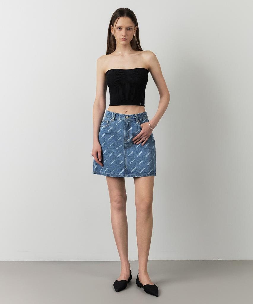 City Breeze Logo Print Denim Skirt_Indigo