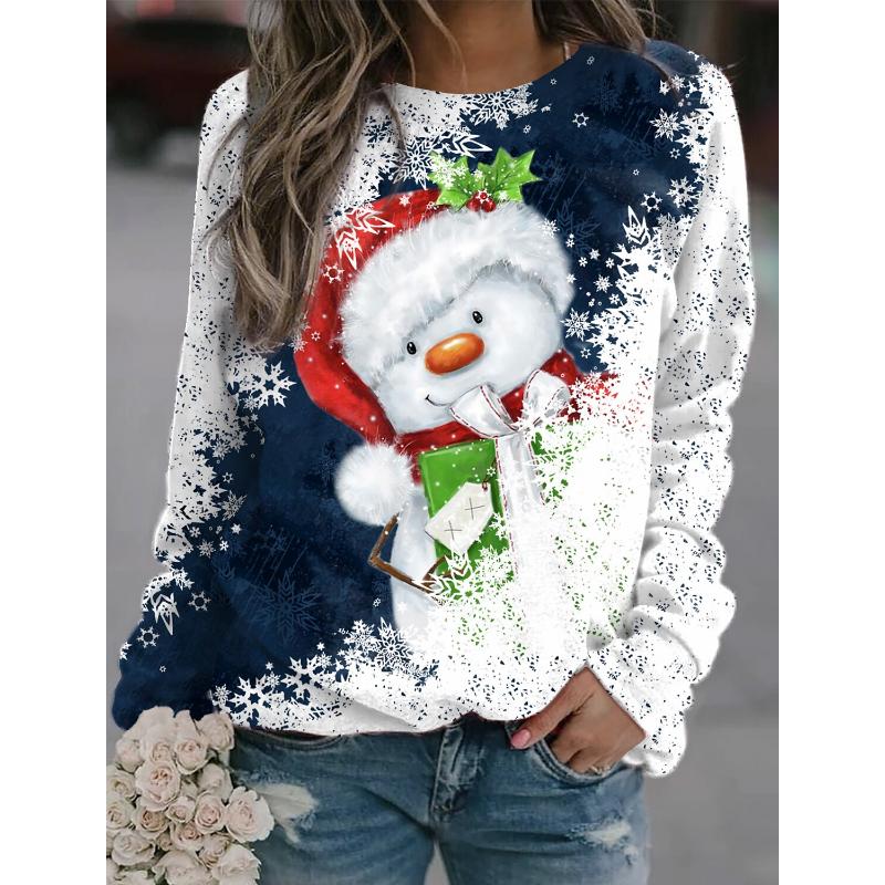 2025 Nouveau Femmes Fleur Mode Imprimé À Manches Longues T-shirt Sport Loisirs Mignon Polyester Ultra-mince Col Rond À Manches Longues