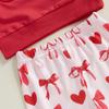 Toddler Girls Valentine's Day Sets Letter Embroidered Ruffled Long Sleeve Sweatshirt Heart Bow Flare Pants 2-Piece Outfits