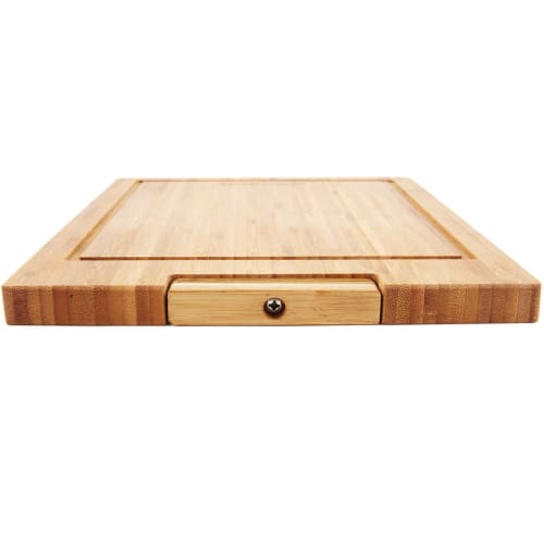 HANKEY Cutting Board, Natural Bamboo with Stand, Pizza Cutting Board, Kitchen Board, Round Cutting Board, Antibacterial (Square, 34*26cm)