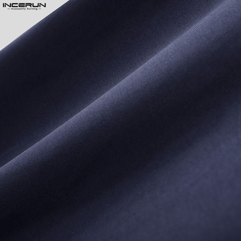 INCERUN Мужские футболки с лацканами, коротким рукавом, однотонные, повседневные, приталенные