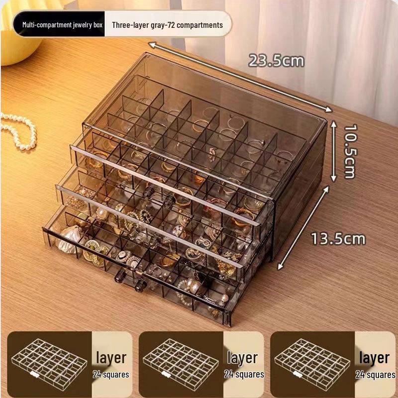 Transparent Multi-Layer Jewelry Storage Box with Drawers for Rings, Earrings, and Necklaces
