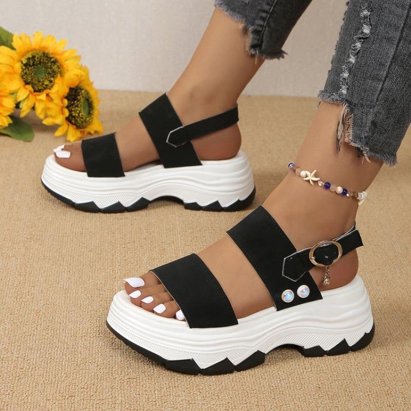 Summer New Large-size Foreign Trade Women's Shoes Wide-sided with Sweet Wind Thick-soled Wedge Sandals Women