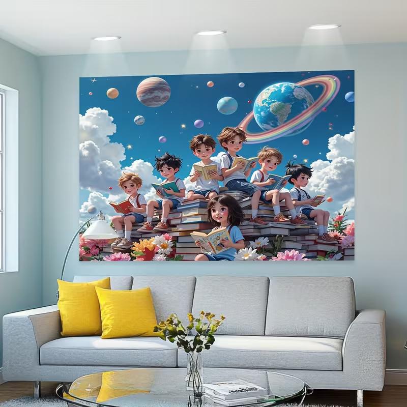 2D Book & Universe Themed 2D Backdrop for Kids Photoshoot