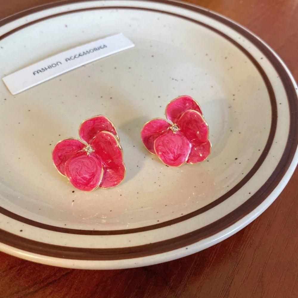 Серьги-лепестки со стразами 3D, милые серьги с пятью лепестками, элегантные серьги-гвоздики с цветами для вечеринки