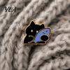 Animal Clothing Accessories Holding Fish Cartoon Cat Brooch, Enamel Kitten Alloy Badge Pin, Scarves Decorative for Backpacks Hats Jackets Brooch