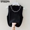 WTEMPO Pearls Decoration Ice Silk Loose Camisole Vests Women Spring Summer Sleeveless Inner Knitted Bottom Tops