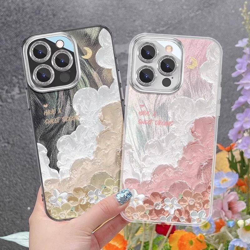 Oil painting clouds for iPhone Apple 16Promax/15/14/13/12/11/8/7 feather yarn mobile phone case x