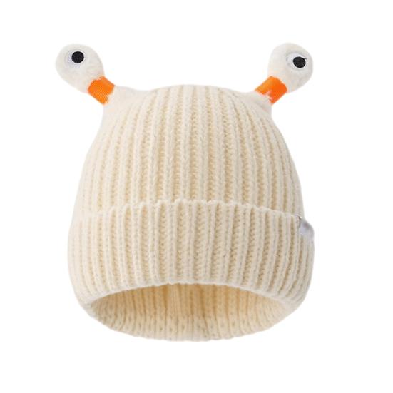 Cute Knitted Beanie Hat with Eyes Wear Resistant Solid Color LED Glowing Funny Cartoon Winter Warm Hat