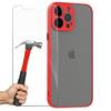 Case for iPhone 13 Pro - Matte Silicone Gel - Red - Tempered Glass - Shockproof Protection - Semi-Transparent