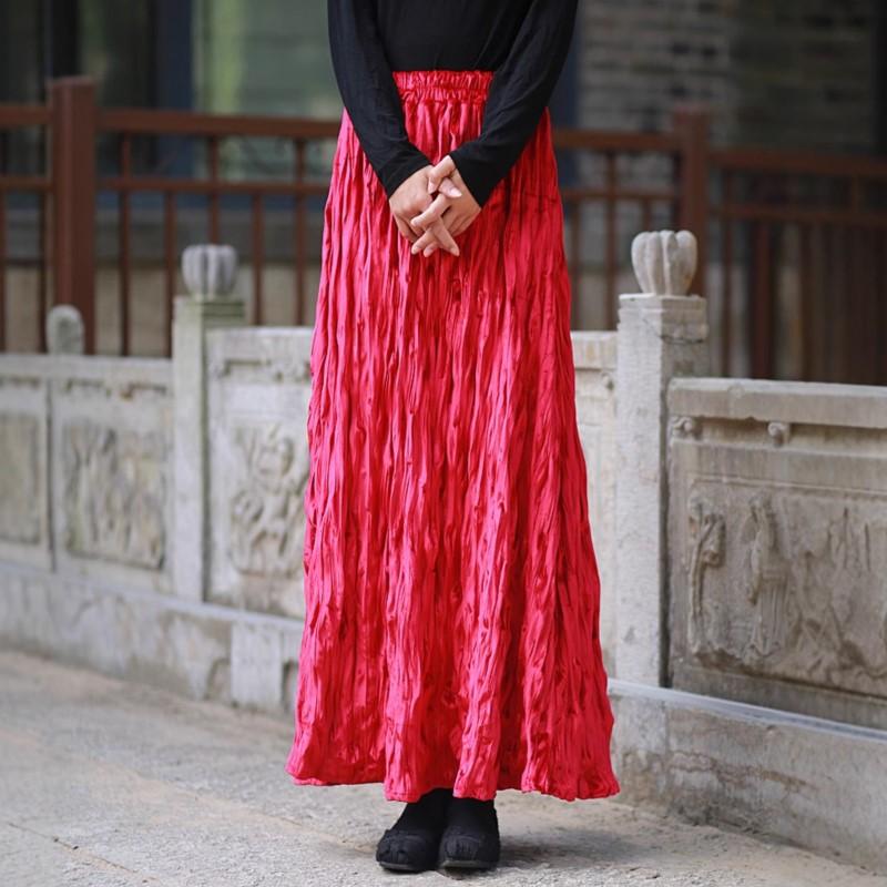 Johnature Женские винтажные юбки А-силуэта с эластичной талией, однотонные осенние мягкие женские повседневные юбки