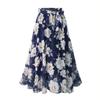Plus Size Print Floral Skirt Women Summer Loose Elastic High Waist Chiffon Midi Skirts Lace Up Bow L-5XL Swing Jupe Femme