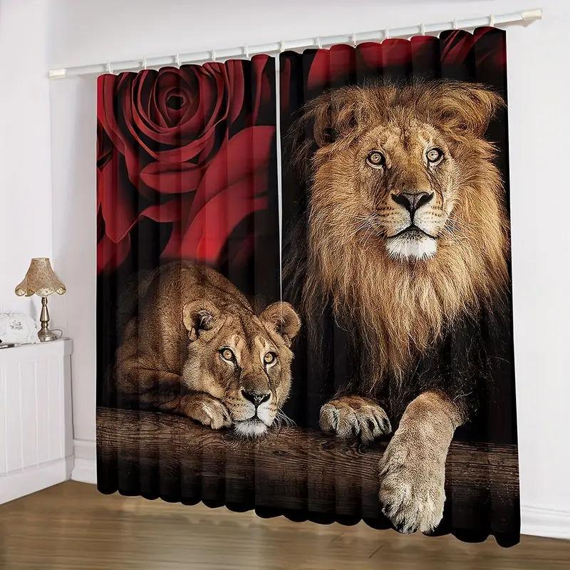 3D Print Rose Lion Tiger Wolf  Animal Shading Windowpane Drape for Children ' s Livingroom Space Bedchamber Kicthen Door HallHouseholdDecoration