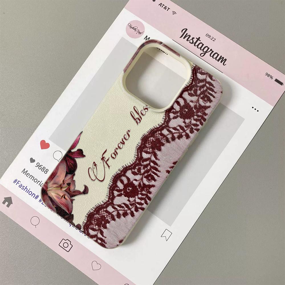 Красный цветочный кружевной узор Чехол для телефона Для iPhone 17 17Air 16 15 14 13 12 11 Pro Max Y2K Сексуальная эстетика Силиконовый мягкий чехол Funda