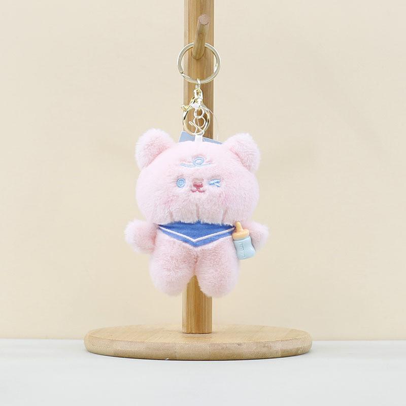 Cute Plush Cartoon Bear Doll Keychain Soft And Cuddly In Light Gray Blue White Pink