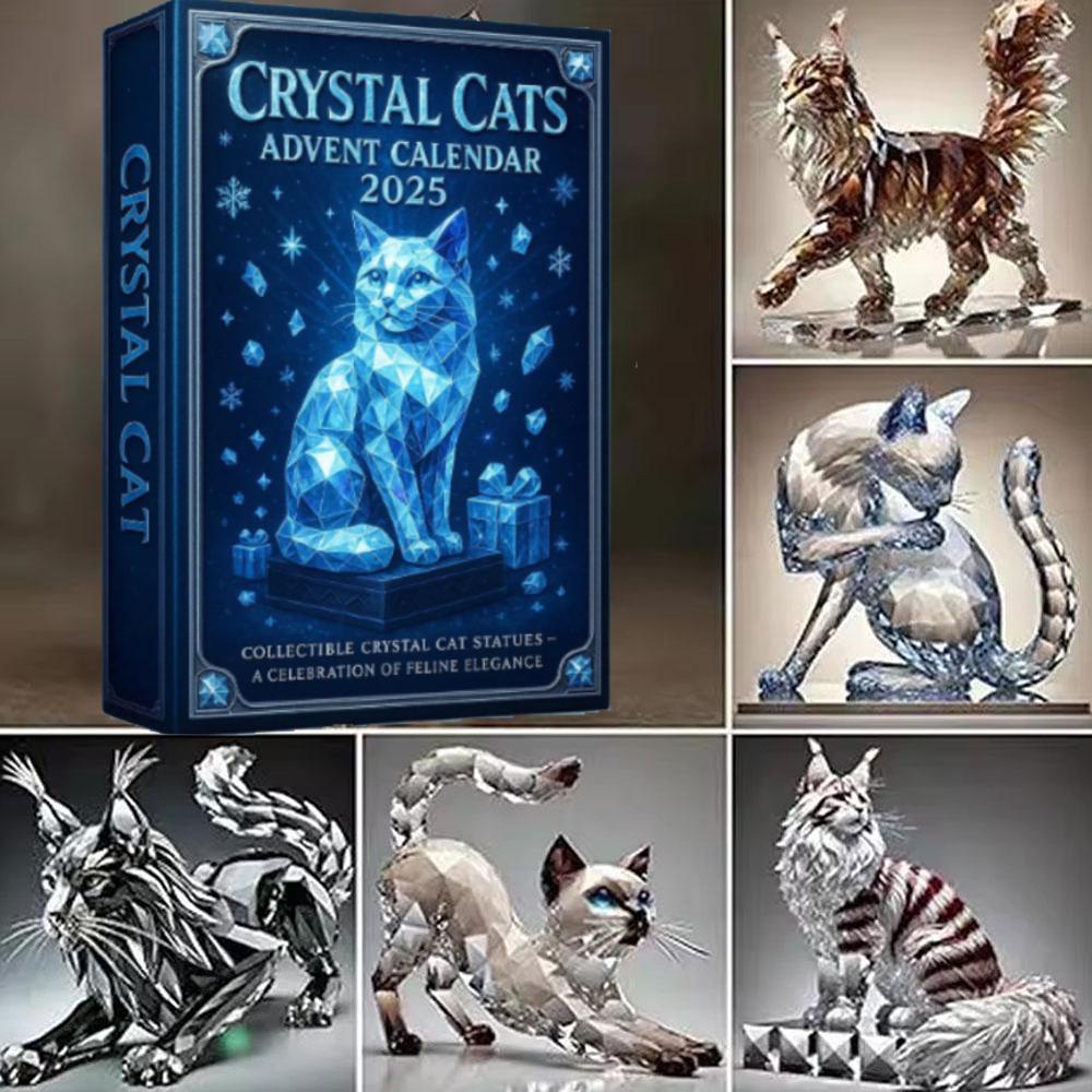 Christmas Countdown Advent Calendar 2025 Cute Crystal Cat 2D Acrylic Kittens Figurine Cat Collectible Decorations Home Ornament