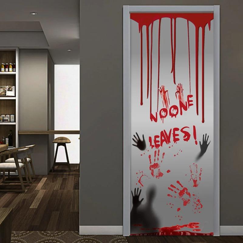 Хэллоуин Кровь Отпечатки Пальцев Дверные Наклейки Призрачный Фестиваль Украшения Дом с Привидениями Торговый Центр Дверь Набор Ванная Комната