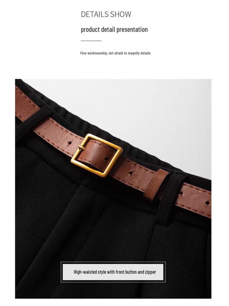 Women's Khaki Woolen Nine-Point Harem Pants - Autumn/Winter Slimming Straight-Leg Cigarette Pants