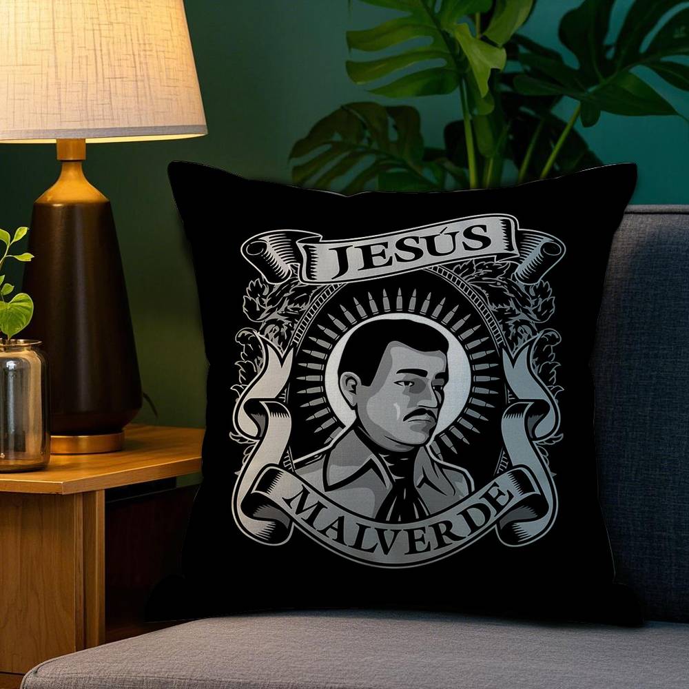 J-Jesus Malverde Pillow Case Plush Fabric Soft Double Sided Print Home Sofa High Quality Cushion Cover Throw