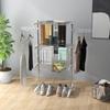 Mobile Clothes Airer, Clothes Dryer, 3 Levels, Foldable, Silver + White