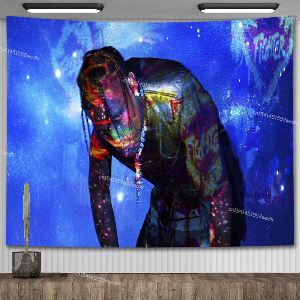 Плакат альбома Travis Scott Astroworld Психоделический хиппи Звездное небо Гобелен Эстетический гобелен Настенный декор для комнаты подростка