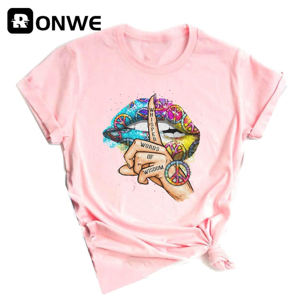 Women Lips Watercolor Graphic T Shirt Girl Base O Neck Sexy Black Tees Kiss Lip Funny