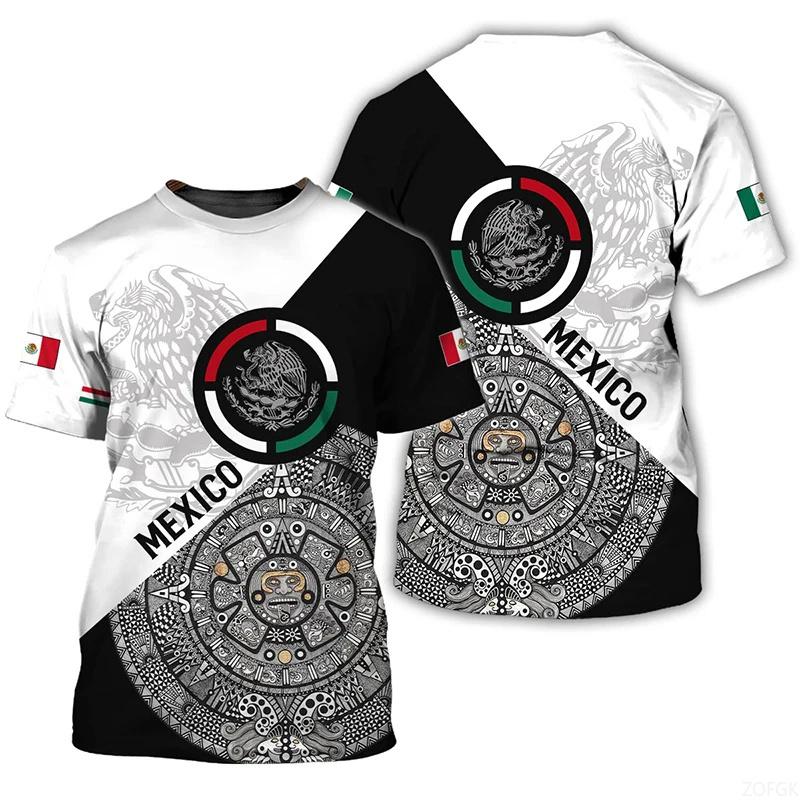 Mexican Flag and Emblem 3D Printed T-shirt Men's Fashion Street Round Neck Top Summer Casual Harajuku Short Sleeve Clothing