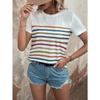 Summer Women's 3D Striped Printed T-shirt Top Casual Short Sleeved Round Neck Clothing