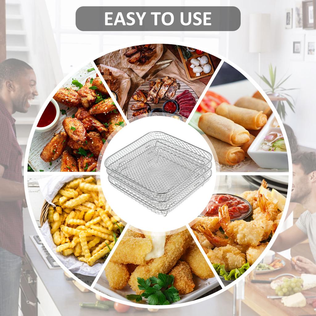 8 Inch Air Fryer Rack 3Layer Stackable Dehydrator Rack Steel Square Air Fryer Basket Tray Air Fryer Accessorie for 5.8QT/7.5L-8L