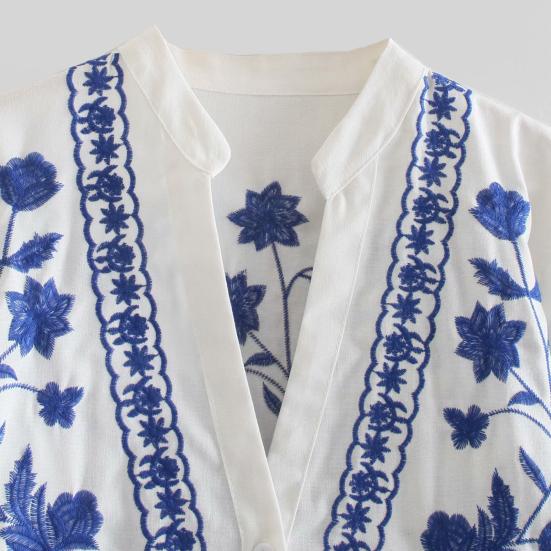 Рубашка с v-образным вырезом и длинным рукавом, однобортная женская блузка с цветочной вышивкой для свиданий