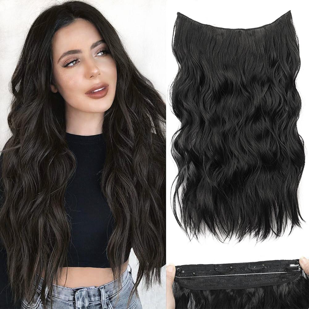 XINRAN Синтетические длинные волнистые невидимые проволочные накладные волосы прозрачные регулируемые накладные волосы для женщин повседневная одежда для косплея и вечеринок