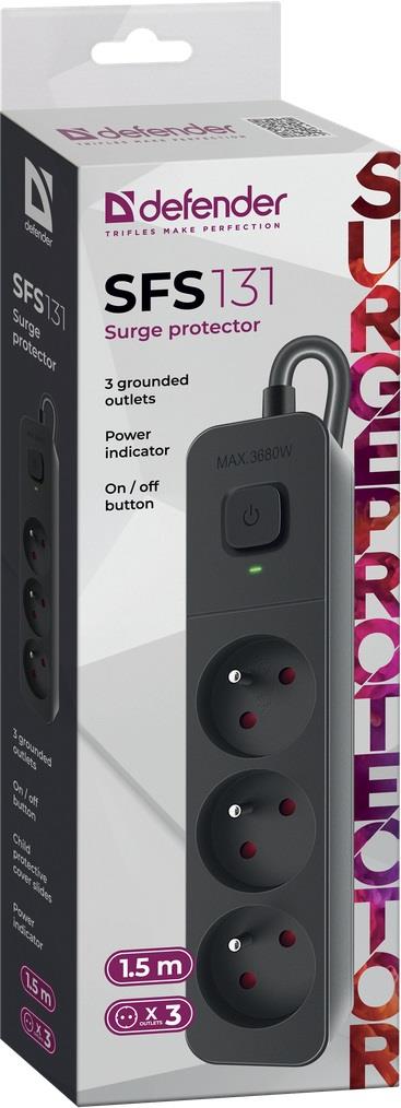 Defender SFS 131 power strip 1.5 , 3 sockets
