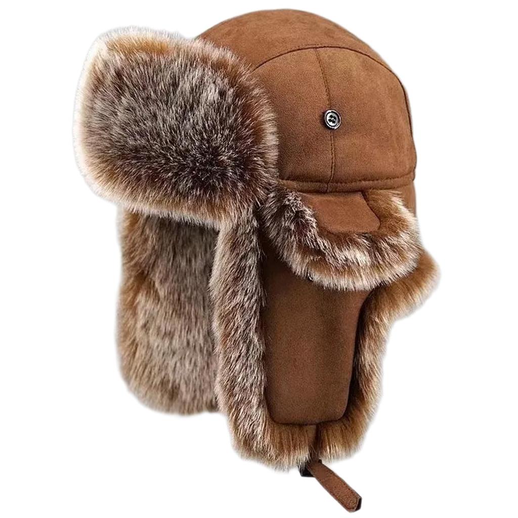 Меховая шапка-ушанка с отворотом для ушей, зимняя теплая утолщенная шапка с ушками, охотничья шапка, ветрозащитная велосипедная шапка для мужчин и женщин