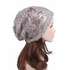 Autumn and winter new thermal lace pullover hat, ethnic style sequined big flower women's stacking hat, pullover hat TTM -