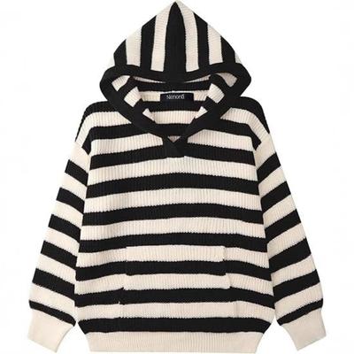 Удобный повседневный свитер-пуловер Y2K с капюшоном, свободного кроя, в полоску, с карманами и длинными рукавами