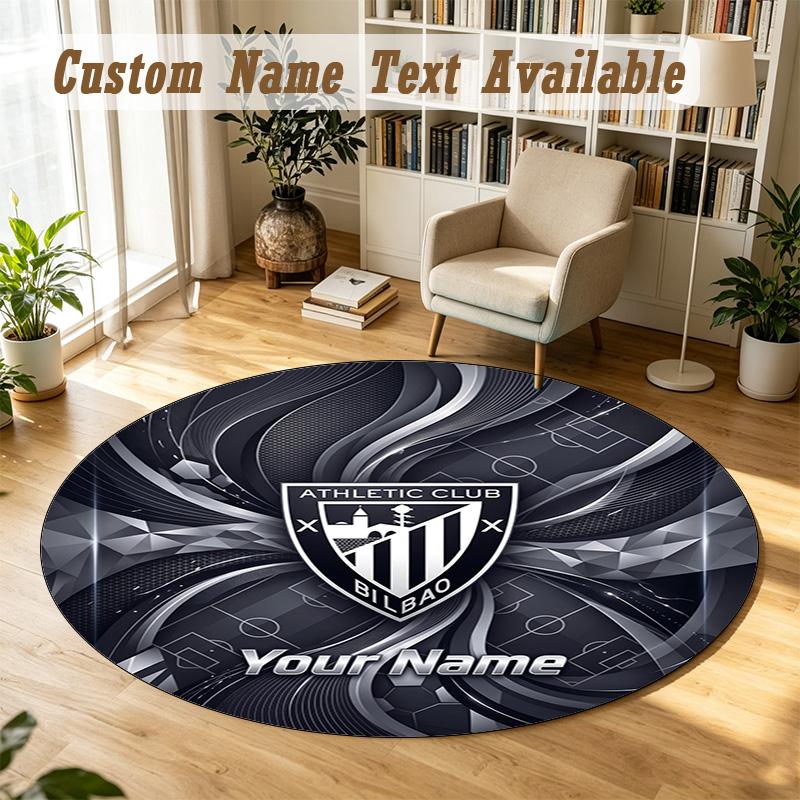 Round Rug Custom NameAthletic Bilbao Football Pattern Non Slip Carpet Home Floor Decor